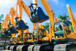 Equipment leasing row of shovel excavators