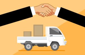 people shaking hands over fleet leasing deal for delivery van